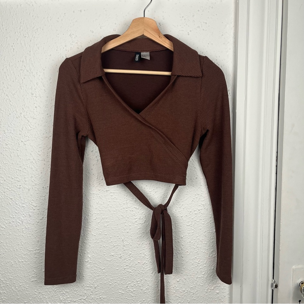 H&M Chocolate Brown Wrap Crop Top